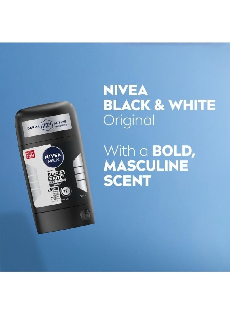 Nivea Black and White Invisible Original Antiperspirant Deodorant Stick 72H Active Protection 50 ml long lasting sweat protection stain protection - Image 3